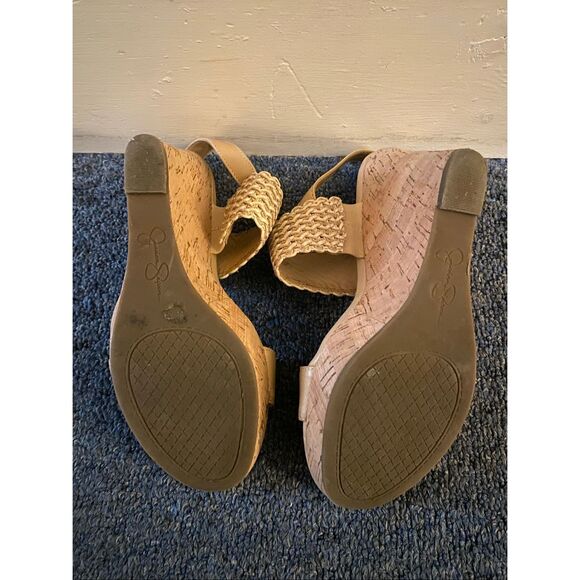 Jessica Simpson women 8 open toe cork 5” wedge strap tan sandals - Picture 9 of 11